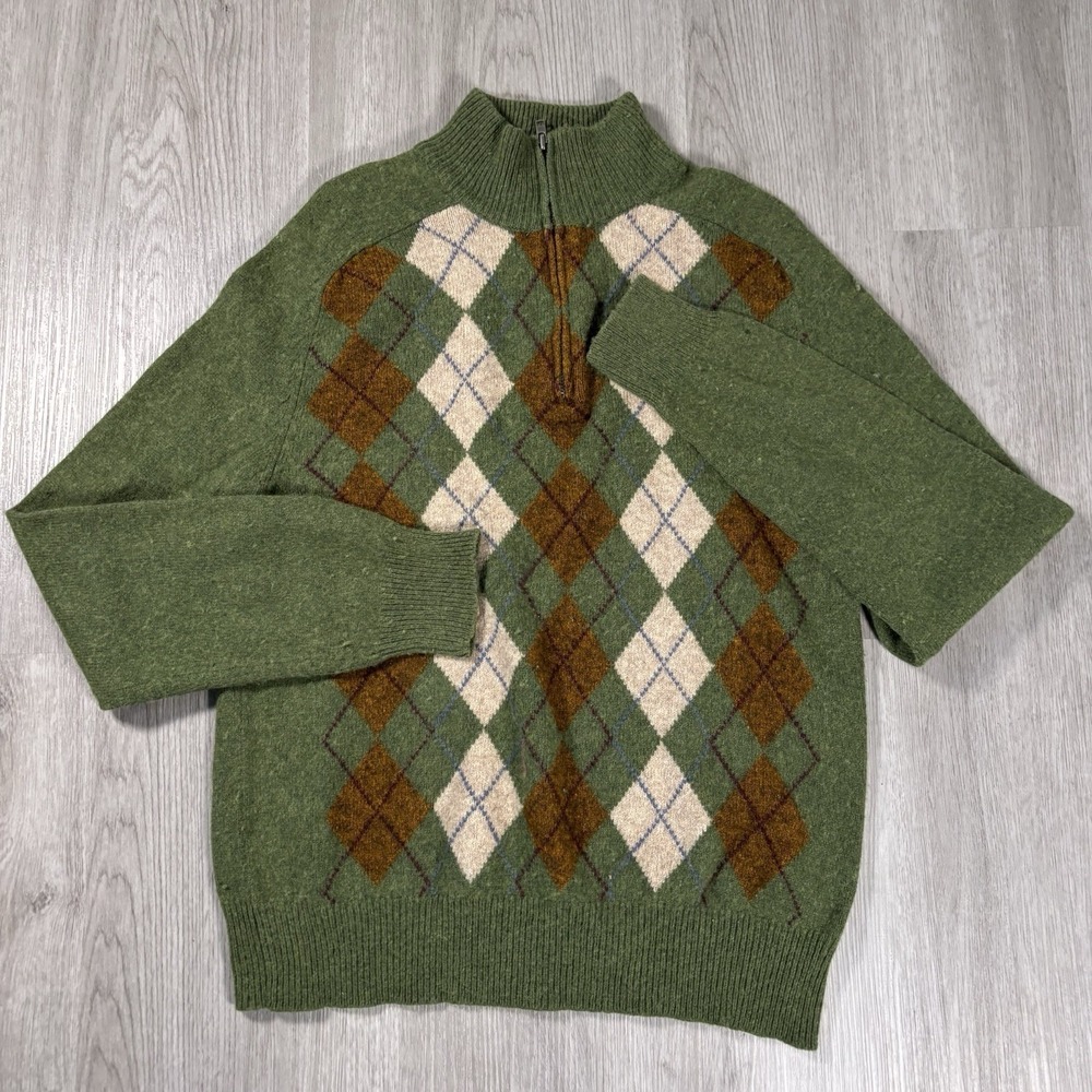 American Eagle Sweater Vintage Slim Fit Green Argyle Wool Blend Mens‎ Size XL